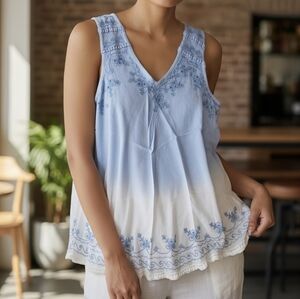 Raya Sun Embroidered Tank Top Blue and White (TK26)